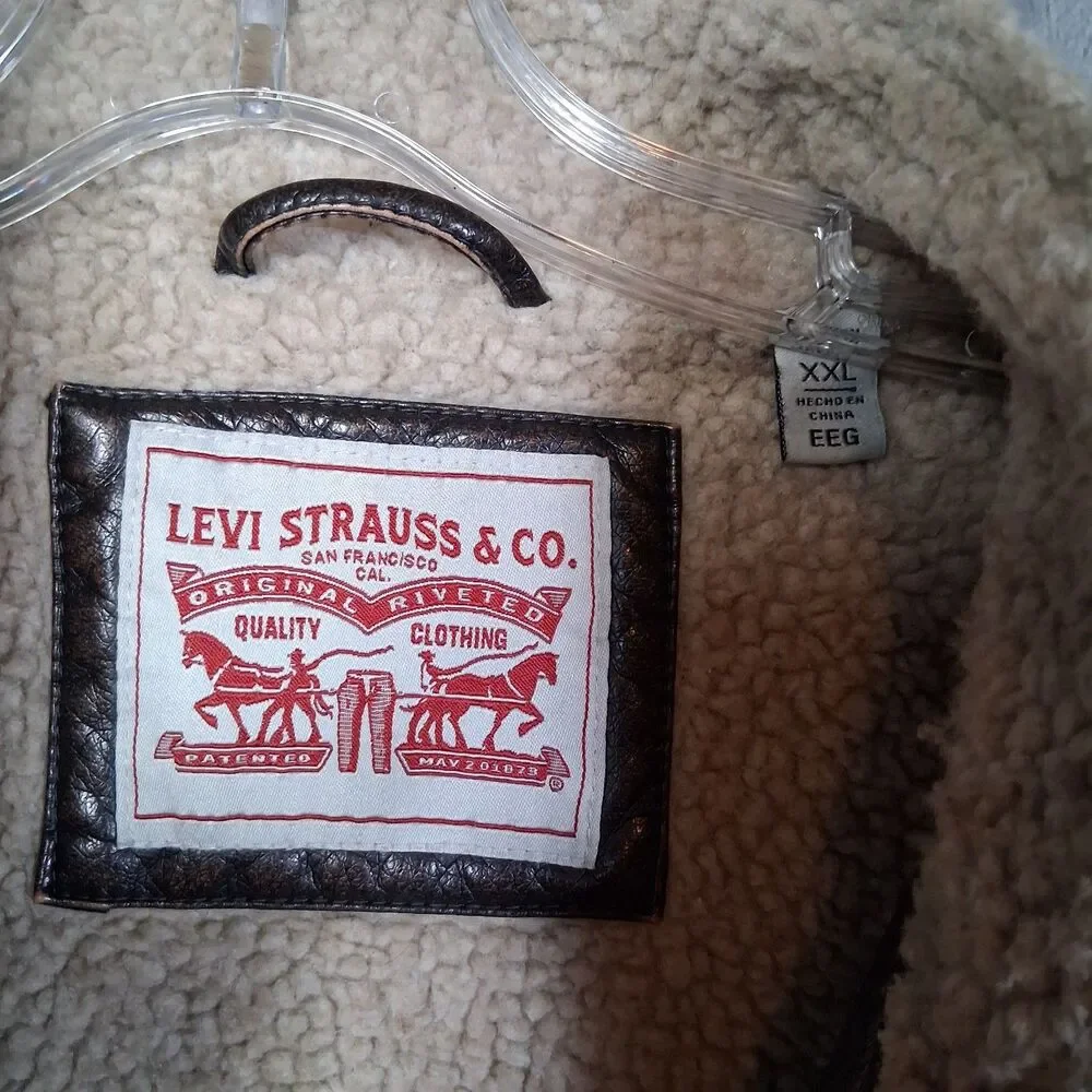 Levis Faux Leather Aviator Bomber Jacket Sherpa Lined‎ Mens 2xl Brown Utility